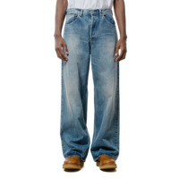 Fabricant de jeans en denim pour hommes en coton biologique selvedge, coupe large et ample, délavé, avec rivets en cuivre, effet vintage usé, direct usine