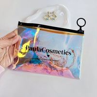 Sac d'emballage en PVC holographique arc-en-ciel personnalisé de luxe, pochette cosmétique en plastique transparente, petite, avec fermeture éclair, sac à fermeture éclair irisé