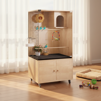 Cage à oiseaux de luxe en bois massif avec porte en verre, roulettes pratiques, villa pour perroquets écologique et respirante, pour l'extérieur, toutes saisons