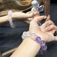 Bracelet et Chaîne de Cheville en Or pour Femme avec Moissanite Naturelle, Cristal Lavande et Cristal Rose, Motif Bouton de Paix, Bijoux Artisanaux de Luxe Haut de Gamme