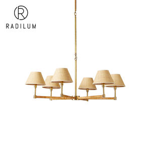 โคมไฟระย้าหวายสไตล์วินเทจ ตกแต่งห้องนั่งเล่นสไตล์ชายฝั่ง โค<span class=keywords><strong>ร</strong></span>งเหล็กทองเหลือง โคมไฟแบบสาน 6 ดวง ไฟ LED สไตล์ฝ<span class=keywords><strong>ร</strong></span>ั่งเศส โคมไฟระย้าแบบ Larkspur - Product Image 1