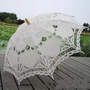 الدانتيل مظلة واقية من الشمس شمسية زفاف أنيقة مظلة دانتيل القطن والتطريز العاج Battenburg