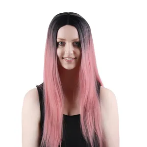 22 Inches Long Straight Theme Pink Dye Black Wholesale Wigs Black Woman For Party City