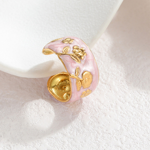 G4838 Großhandel Edelstahl Blumenförmiger Tropföl-Öffnungsring Geschenk für Damenschmuck Emaille Blumenringe - Product Image 4