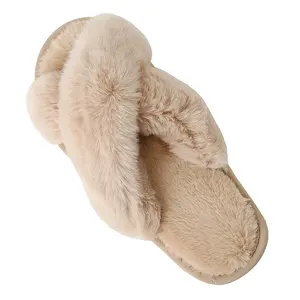 Fashion design Plush cross home slipper flat antiscivolo indoor lady women furry faux fur peluche winter warm indoor slipper