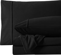 Ensemble de draps - 4 pièces : 1 drap-housse, 1 drap plat et 2 taies d'oreiller, draps et taies d'oreiller de luxe à poches profondes, noir