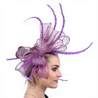 Neu eingetroffen: Damen-Kirchenhut, Hochzeitsaccessoires, handgefertigter Derby-Ascot-Fascinator mit großer Schleife und Federn, Sinamay-Kopfschmuck