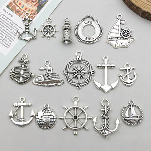 Composants de bijoux pour colliers et bracelets DIY, breloques nautiques vintage en <span class=keywords><strong>argent</strong></span> antique, pendentifs en alliage style marin (boussole, ancre) - Product Image 4