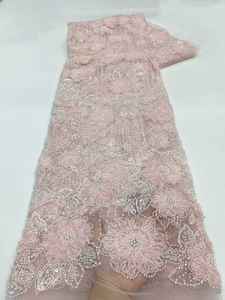 Tessuti in Pizzo Africano con Perline 5 Iarde per Abiti da Festa Abiti da Sposa Europei e Tessuti in Pizzo per Matrimoni Nigeria - Product Image 3