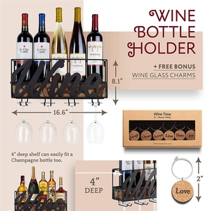 Estante de Vino Apilable de Montaje en Pared de Envío Rápido, Soporte de Metal y Vidrio para Botellas y Almacenamiento de Corchos, Estante Metálico de Pared para Vino - Product Image 5
