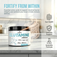 VitaHall Poudre de L-Glutamine Fermentée Pure – Acide Aminé pour la Santé Intestinale, la Barrière Intestinale et le Bien-être Digestif Quotidien