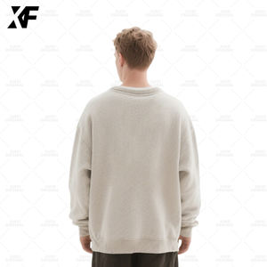 XUFEI Original de alta calidad gris 100% algodón 500g personalizado Vintage lavado cuello redondo pesado en blanco rasgado cuello redondo sudadera - Product Image 2