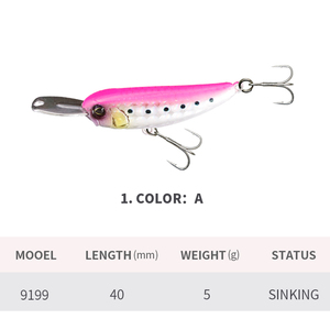 Leurre de pêche Huiping Hard Baits Sinking Pencil, leurre flottant, petit wobbler métallique, jerkbait, minnow 40mm 5g pour la pêche au bar et <span class=keywords><strong>à</strong></span> la <span class=keywords><strong>truite</strong></span> - Product Image 6