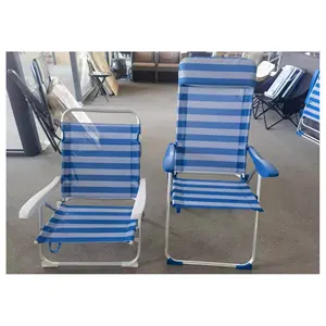 Açık mavi ve beyaz şerit standart alüminyum kamp dinlenmek/çim sandalye balıkçılık plaj katlanır sandalye