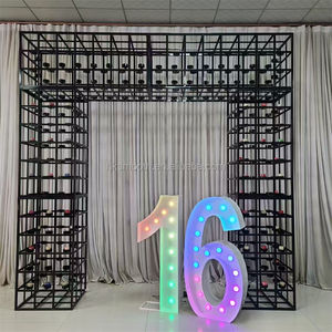 SMOOTH Modern Detachable New Arrival Customized Indian Wedding Stage Reception Decoration Black Grid Iron <b>Candle</b> <b>Wall</b> Arch - Product Image 4