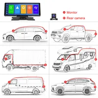Lecteur multimédia portable pour voiture avec écran de 10,26 pouces, 2 DIN, caméra double objectif avant et arrière, caméra embarquée avec CarPlay pour Apple