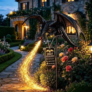 <b>Solar</b> Dragon Garden <b>Light</b> Gothic Winged Stake Led <b>Flame</b> <b>Effect</b> Water Resistant Outdoor Decor - Product Image 5