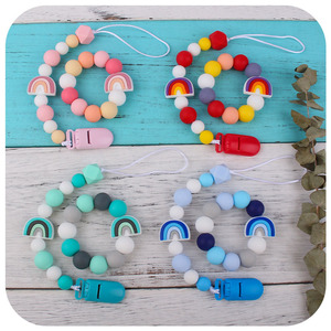 Caliente Arco Iris cuentas de silicona bebé dentición chupete Clip mordedor pulsera <span class=keywords><strong>cochecito</strong></span> sonajero <span class=keywords><strong>cochecito</strong></span> Juguetes - Product Image 2