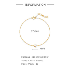 Bracelet Étoile en Argent Sterling S925 Plaqué Or avec Perles et Zircons Cubiques – Bijoux Fins pour Vente en Gros - Product Image 3