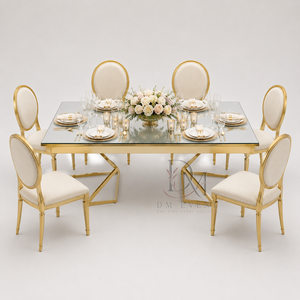 Mesa Rectangular Moderna de Acero Inoxidable con Tapa de Espejo y Base Geométrica para Eventos y Banquetes - Product Image 5
