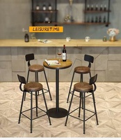 Table et chaise de bar-café simple en bois massif, table de bar-café, table de bar et ensemble de chaises, table haute et chaise de bar avec pieds en fer