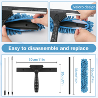 Ensemble d'outils de lavage de vitres 2 en 1: raclette en chenille et grattoir en caoutchouc + manche télescopique en aluminium à verrouillage hélicoïdal, 3 têtes de brosse