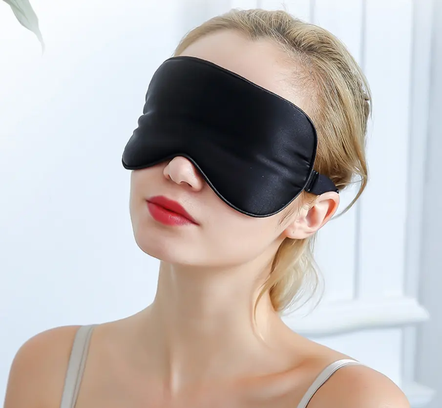 Masker Mata Hitam Satin Tidur Motif Kustom Grosir untuk Mata Gembung