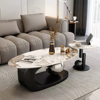 Table basse de salon en acier inoxydable noir avec plateau en marbre de conception italienne de luxe