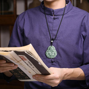Pendentif Bouddha en jadéite naturelle vert pois, UNISEXE, style bouddhiste chinois, cadeau avec certificat d'évaluation FG30 - Product Image 4