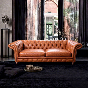 Sofá Chesterfield de Cuero Imperial de Grano Completo Personalizado, 3 Plazas, Estilo Mid-Century, Cuero Genuino <span class=keywords><strong>Vintage</strong></span> para Apartamento, Villa u Hotel - Product Image 3