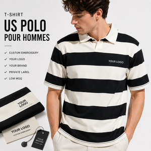 เสื้อโปโลผู้ชาย สีดำขาวลายทาง พรีเมียม รับปักโลโก้ แบรนด์ส่วนตัว รับผลิตแบบ OEM ODM - Product Image 1