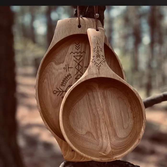 Taza de café de madera de goma colgante para acampar al aire libre personalizada al por mayor, taza de leche de diseño moderno para regalos