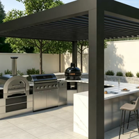 Meubles de cuisine d'extérieur résistants aux intempéries, utilisables toute l'année, avec toits de drainage inclinés et pieds ventilés pour les jardins pluvieux