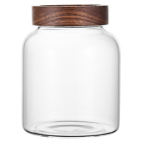 Transparante Acacia Hout Ronde Glazen Pot Keuken Voedsel Opslag Container Voor Thee Gedroogd Fruit Snacks Verzegelde Opslagpot