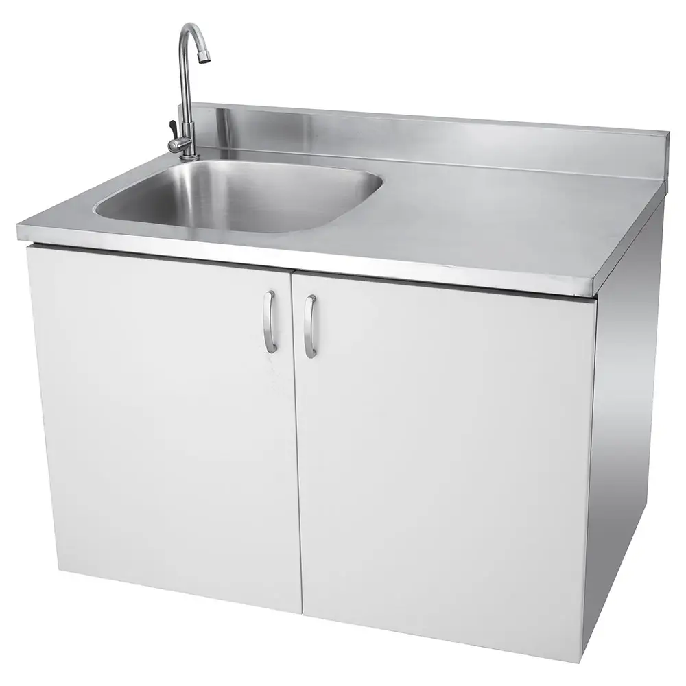Paint iron body kitchen cabinet with double bowl stainless steel sink