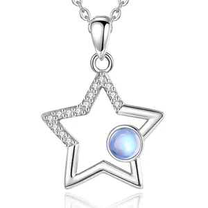 Collana pendente in argento sterling Merryshine-925 per donna, zirconi cubici e stella di luna, segno di stella