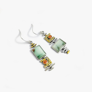Orecchini pendenti vintage bicolore con turchese simulato irregolare per donna, gioielli artistici alla moda - Product Image 5
