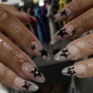 Di lusso progettato riutilizzabile <span class=keywords><strong>nero</strong></span> rosa diamante finte unghie medio personalizzato acrilico stampa sulle unghie unghie artificiali per <span class=keywords><strong>donna</strong></span> - Product Image 1