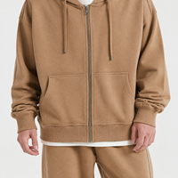 Ensemble sweat à capuche zippé pour homme 380GSM en coton beige, pantalon coupe droite oversize, logo personnalisé, streetwear décontracté deux pièces