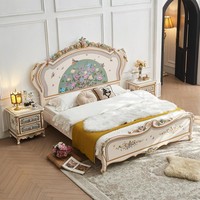 Lit de princesse de style royal français européen de luxe JINS, taille king, en bois massif, pour chambre principale, avec table de chevet