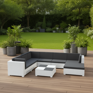 Conjunto de Muebles de Patio de Ratán Blanco y Negro de 8 Piezas, Sofá Seccional para Exteriores con Mesa de Centro, Diseño Moderno y Contemporáneo - Product Image 2