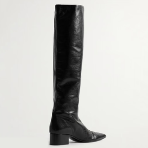 Large Size 46 Solid Wide Fit Women's Knee High Boots Ladies Low Square Heels Shoes Pointed Toe on <b>Long</b> Booties - Product Image 6