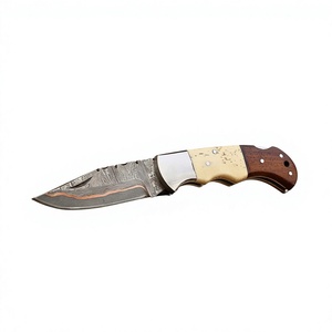 High Quality Damascus Steel Twist Folding Blade Survival Pocket Knife with Pakka Wood Handle 58 HRC Back Lock 3-Year Warranty - Product Image 4