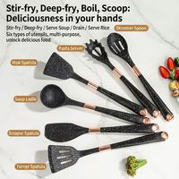 Ensemble de 7 ustensiles de cuisine de luxe en silicone marbré, écologiques, compatibles lave-vaisselle, avec support plaqué or rose, résistants à la chaleur