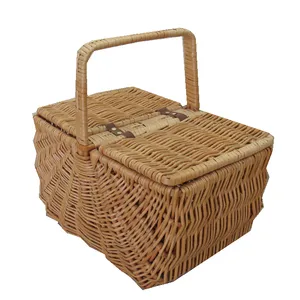 Giỏ Dã Ngoại Wicker Rỗng Có Tay Cầm Cố Định, Màu Nâu