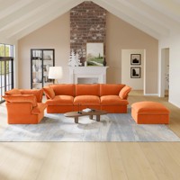 VOXHOME Vente en gros de canapés modulaires confortables en velours orange pour salon, style nordique, 3, 4, 5, 6, 7 places