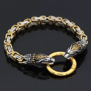 La plupart des Styles de bijoux Viking en or, tête de loup, tête d'aigle, tête d'animal, Bracelet Viking pour hommes