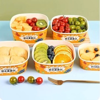Aanpassen Logo Afdrukken Wegwerp Wit Papier Slakom Kraftpapier Doos Voor Vierkant Fruit Voedsel Container Met Pp Deksel