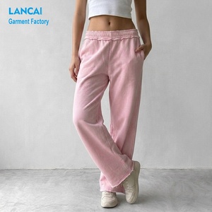 <span class=keywords><strong>Pantaloni</strong></span> da tuta pesanti da donna a gamba larga con bordo grezzo, joggers ampi <span class=keywords><strong>in</strong></span> cotone felpato, <span class=keywords><strong>pantaloni</strong></span> lounge per l'estetica Y2K e lo streetwear - Product Image 1