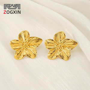 Zogxin Gold Flower <b>Stud</b> Earrings 18K <b>Titanium</b> Steel Party Jewelry - Product Image 1
